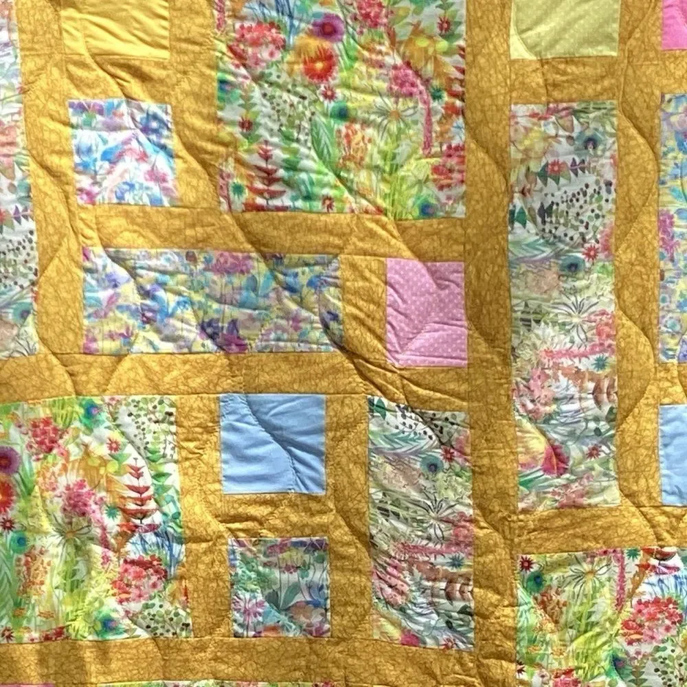 NWT. Hand Crafted Yellow Fields of Flower Liberty of London Fabric Quilt